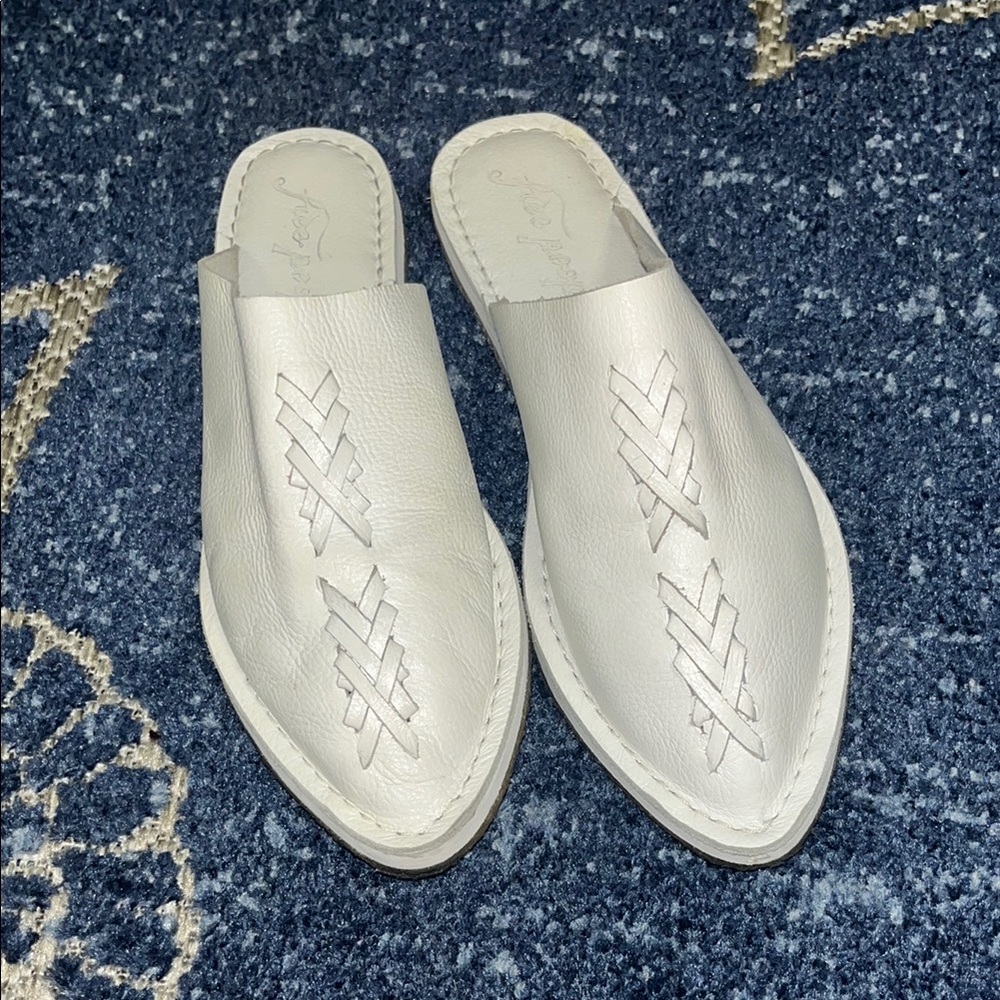 Free People White Leather Slip-Ons